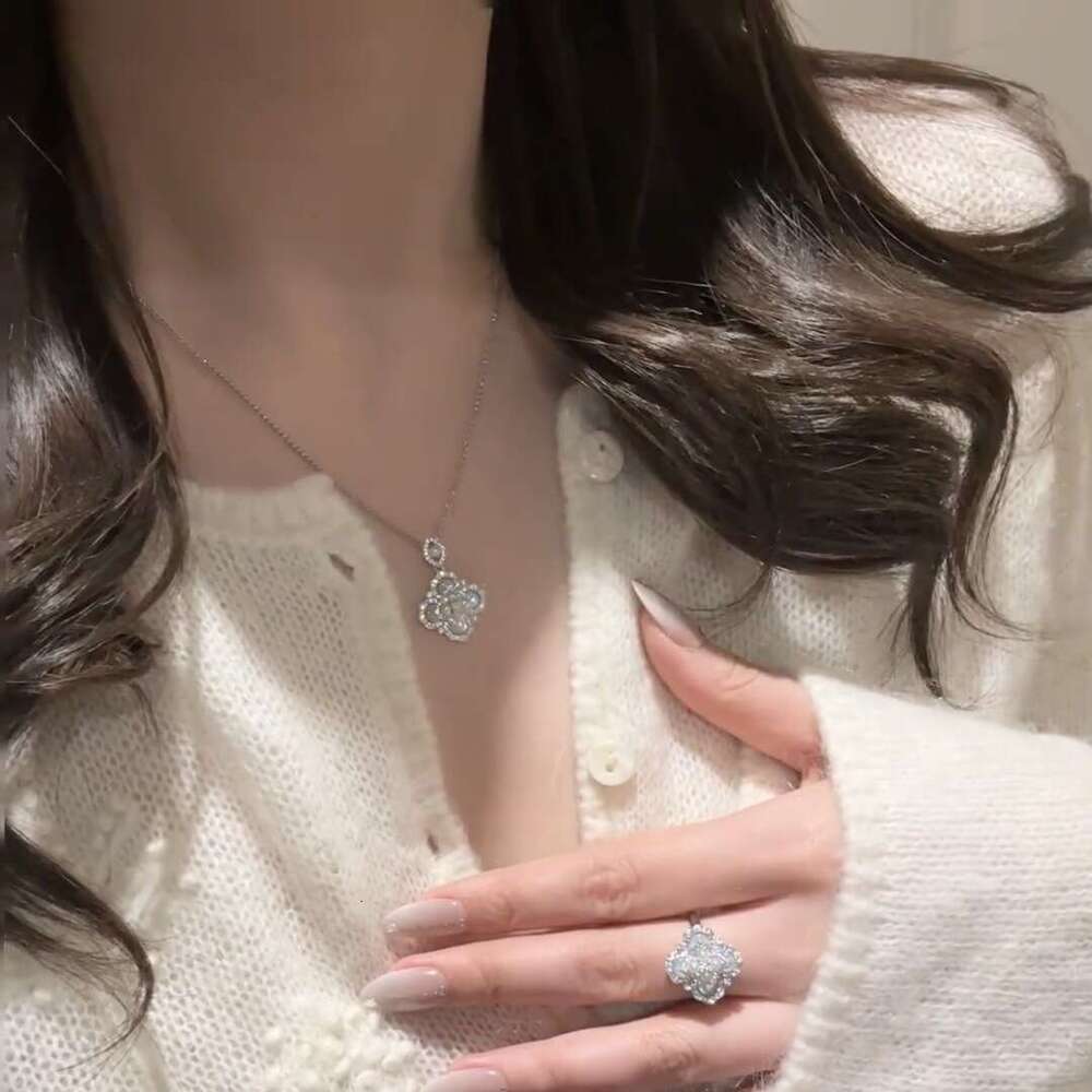 Light National Trend White Cat's Eye Stone Pearl Four-leaf Clover Necklace Earrings Ring Exquisite Sense of Temperament Versatile Set