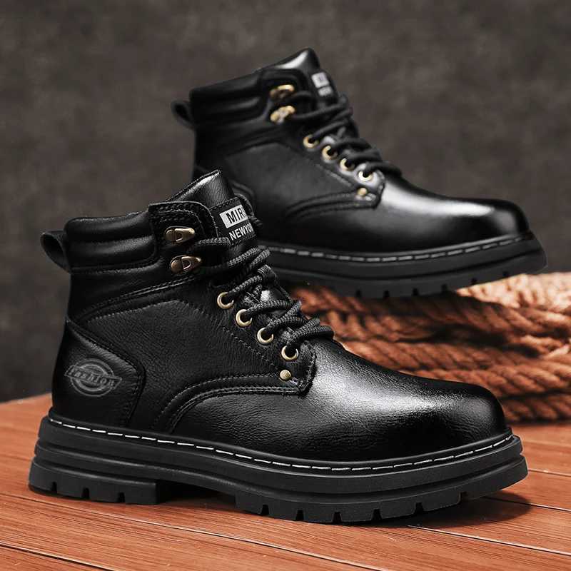 Autumn Winter Motorcycle Boots Handmade Vintage Mens Walking Shoes Casual Leather Ankle Boots Round Toe Lace-up Outdoor Footwear W250811