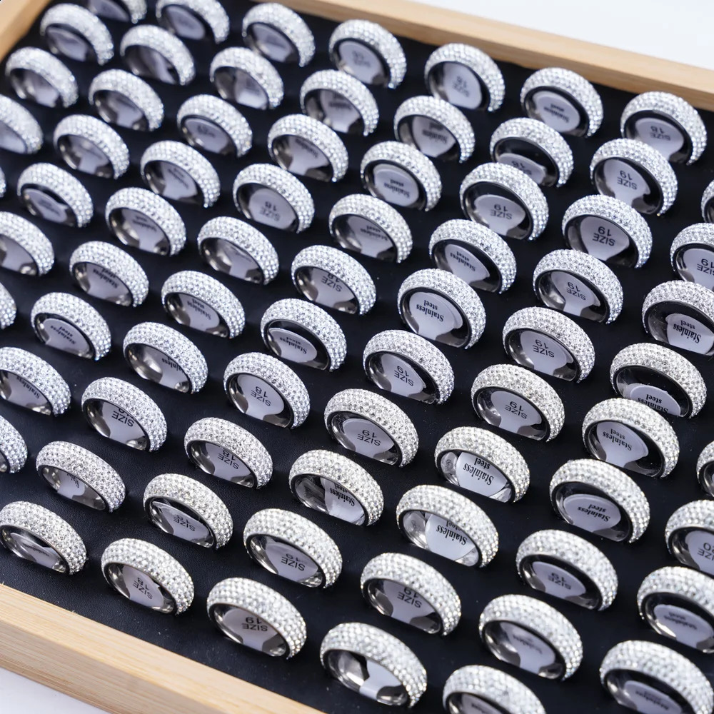 20pcs/Lot Fashion Multi Layer Rhinestone Stainless Steel Rings For Women Men Mix Color Party Gifts Jewelry 250807