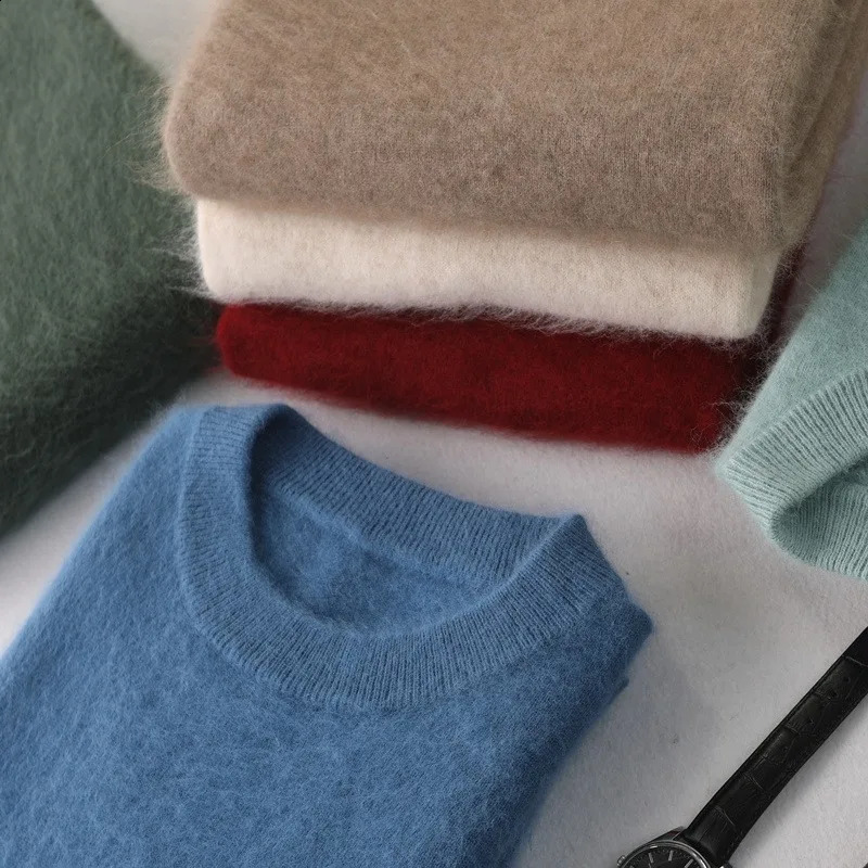 Mens 100% pure Mink Cashmere Sweater O-Neck Pullovers Knit Large Size Mink Sweater Winter Tops Long Sleeve High-End Jumpers 250805