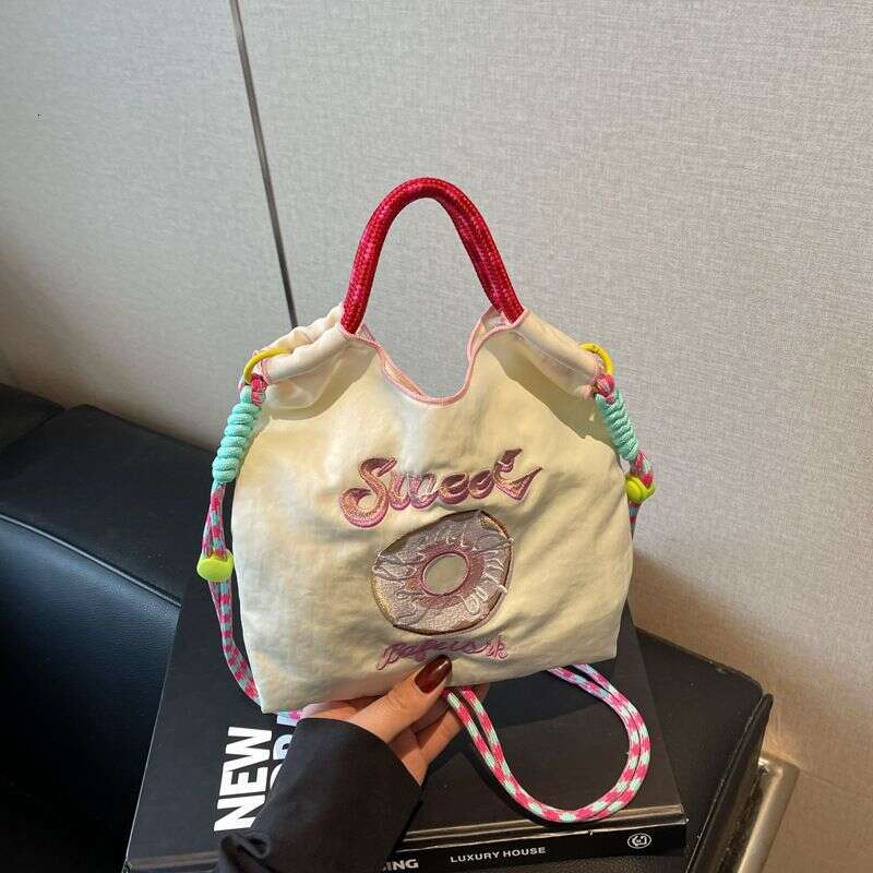 Women's Embroidered Bag, Trendy Nylon Handbag, Casual Shoulder Crossbody Bag