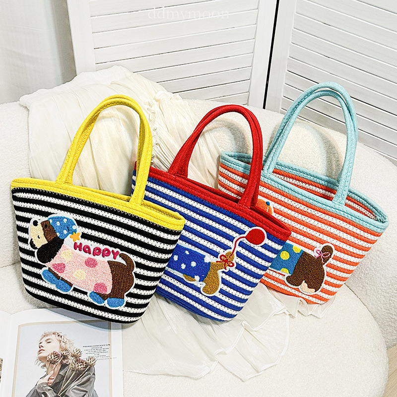 2025 New Cute Dopamine Color-Block Cotton Handbag Storage Basket Textured Shoulder Bag ddmymoon