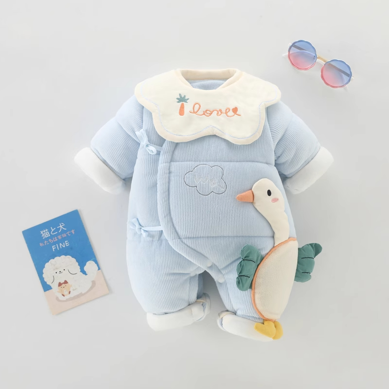 Baby Winter Fleece Thick Cotton Detachable Bib Onesie with Ties