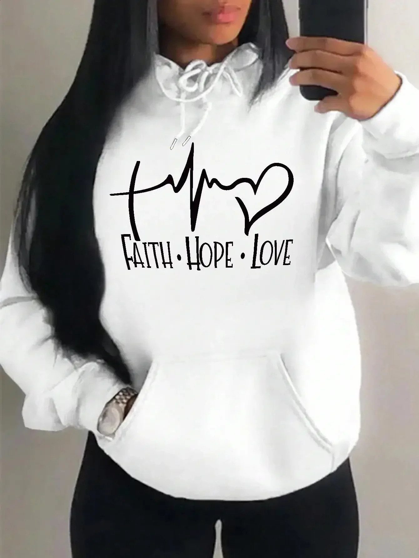 Faith Hope Love Letter Graphic Women Hoody Street Casual Loose Sweatshirt Autumn Fleece Hooded Hip Hop O-Neck Clothing Female 250804