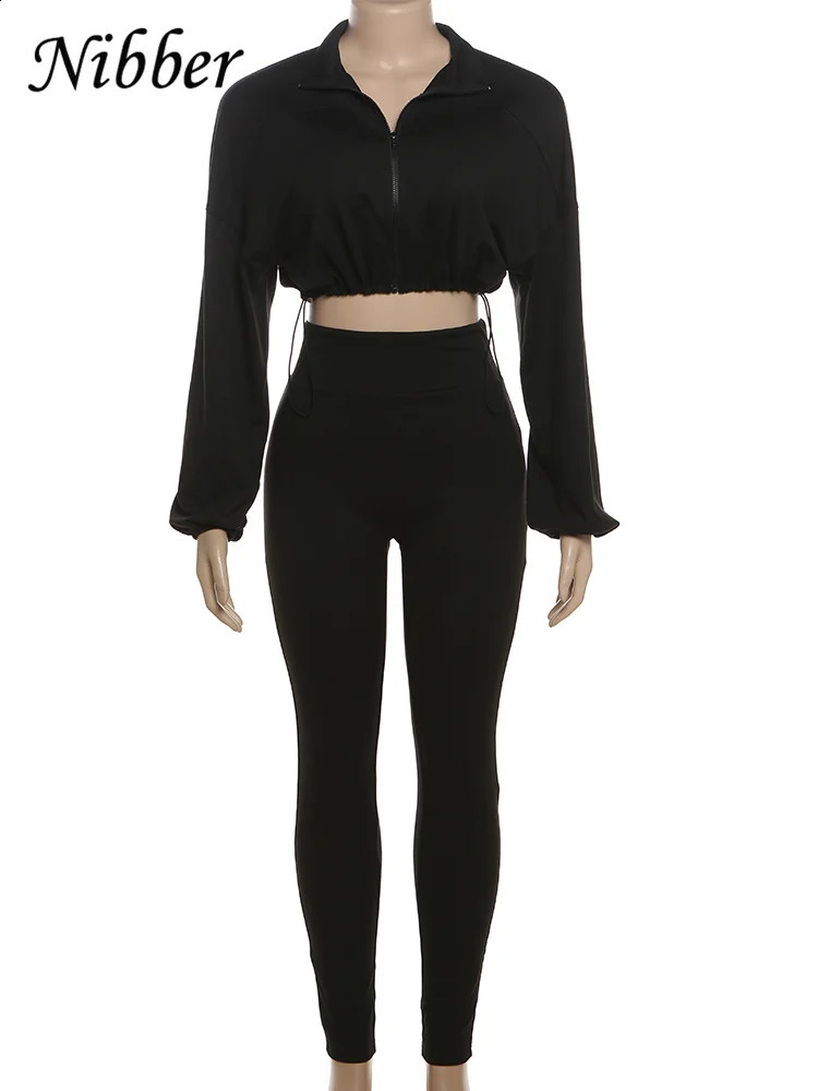 Nibber Autumn Women 2 Piece Set Casual Tracksuit Zipper Thin Drawstring JacketLeggings Matching Streetwear Sporty Suit 250806