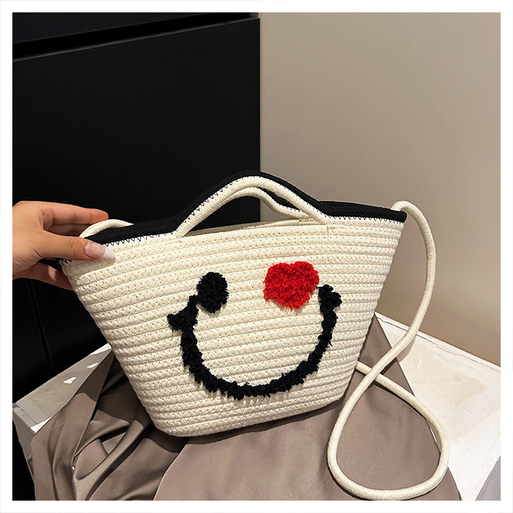 Summer Smiley Crossbody for Women 2025 New Versatile Beach Woven Internet Celebrity Handheld Basket Bag ddmymoon