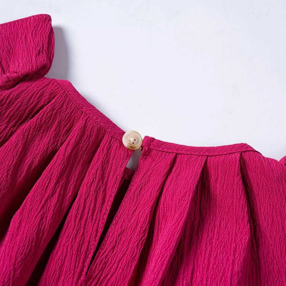 Summer Dress Fashion Casual Ruffled Sleeve Solid Dress Childrens Clothing Baby Girl Dresses Kids Versatile Childrens Apparel W250811