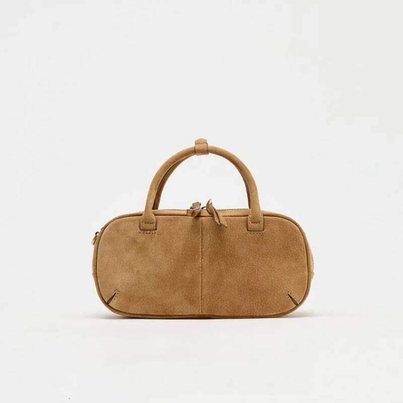MINI DOUBLE HANDLE SUEDE BAG, Design New in Handbags, Women's Casual Baguette Bag with Removable Crossbody Strap