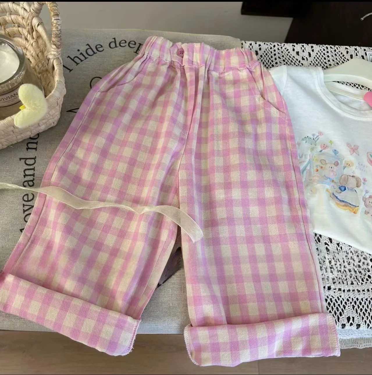 Childrens Clothing Sets Animal Print Short-sleeved Top + Plaid Wide-leg Pants 2pcs Sets Kids Boutique Clothes for 2 to 6 Years Z250811