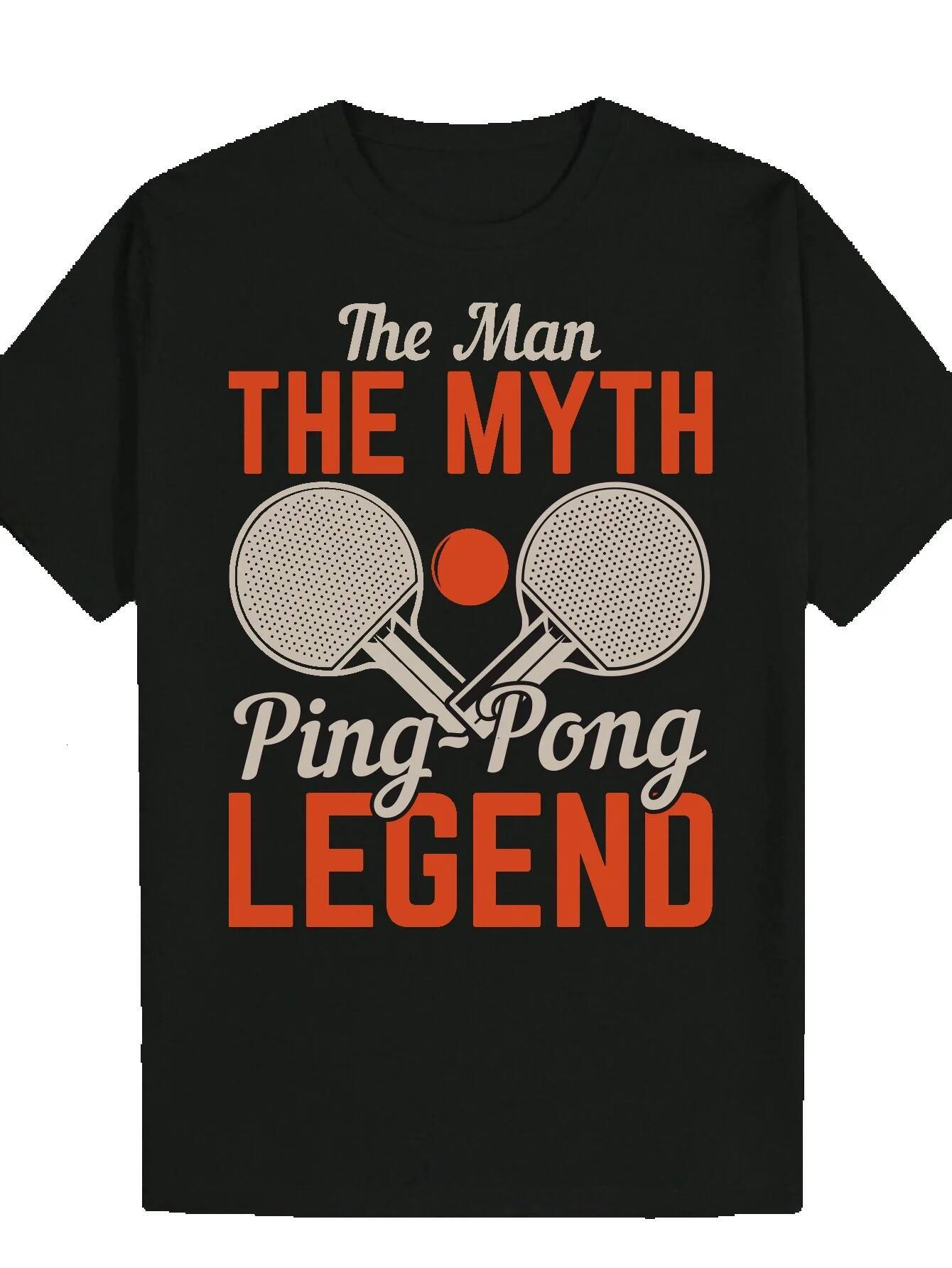 Men's Summer Casual Round Neck Polyester T-Shirt with "The for Man, The Myth, Ping Pong Legend" Pattern f0f6d