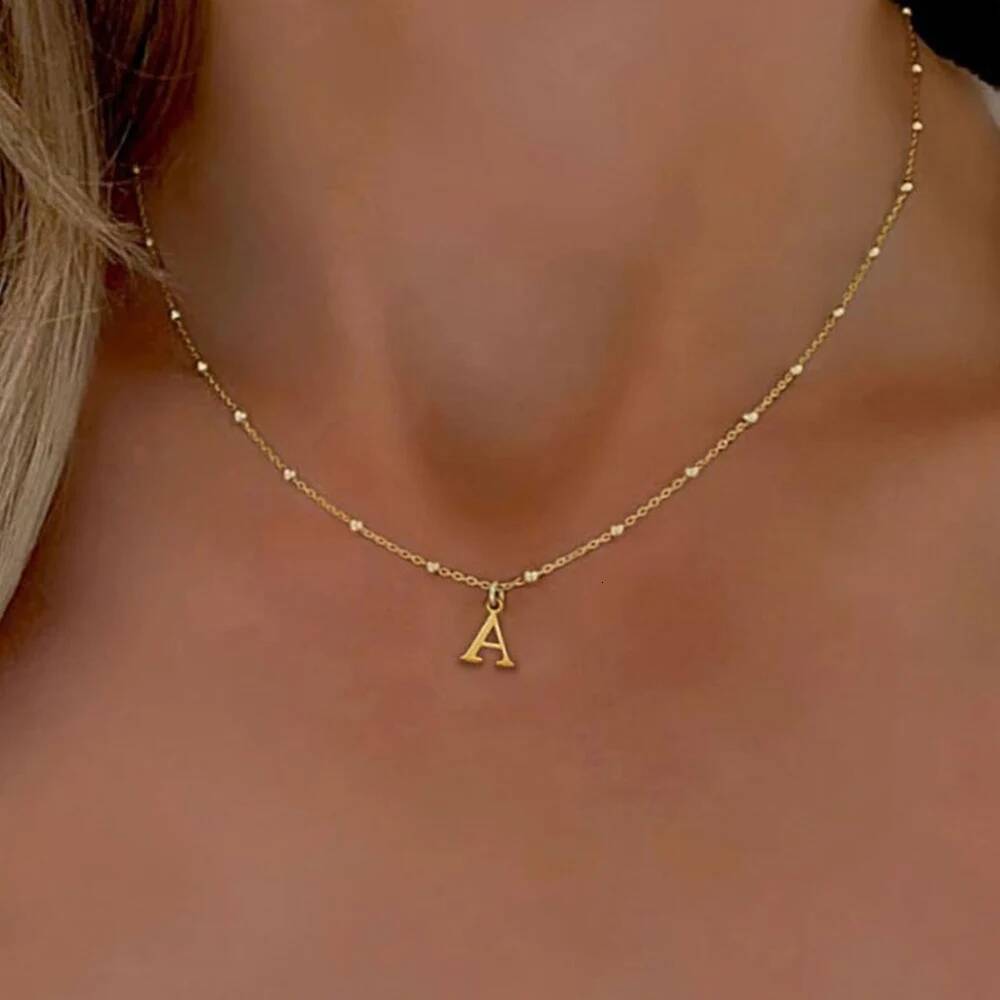 Gold Color A-Z English Initial Letter Pendant Necklace For Women Metal Jewelry Stainless Steel Chain Necklaces Simple Choker Jewelry for Women
