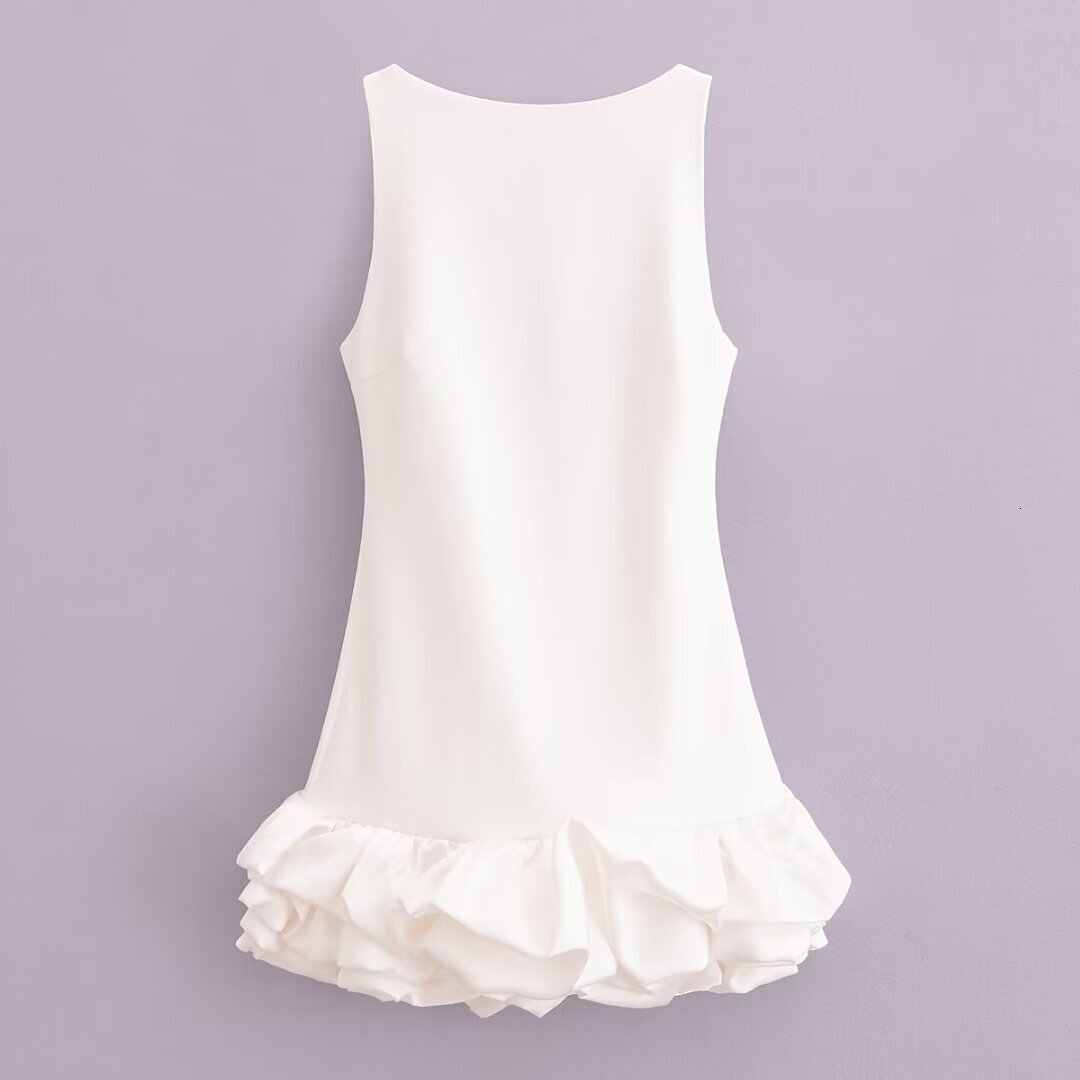 2025 Summer New Women's Fashion fashion Solid Color Sleeveless Ruffle Short Skirt New Designer
