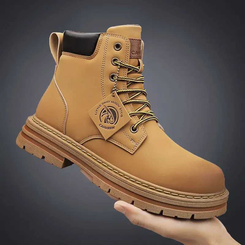 2023 Spring and Autumn New Trendy Big Yellow Boots Soft Leather Soft Bottom Retro Workwear Short Boots W250811