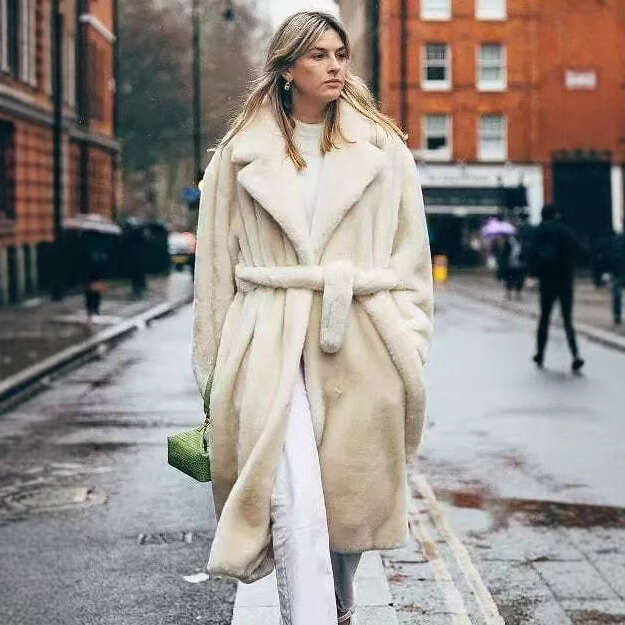 Women's belt-fastened coat, autumn and winter mink jacket, thickened cotton artificial fur