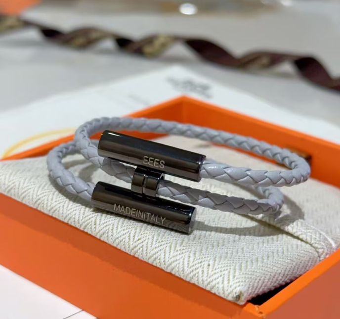 Leather Rope Bracelet for Men Braided Wristband Gold Hand Chain Accent Orange Black Adjustable