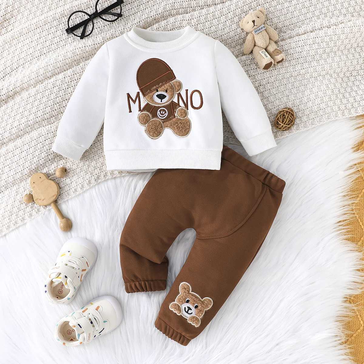 3-24 Months Casual Bear Long Sleeve Tee and Navy Pants Outfit Toddler Infant Clothing Set Kids Wear Z250811