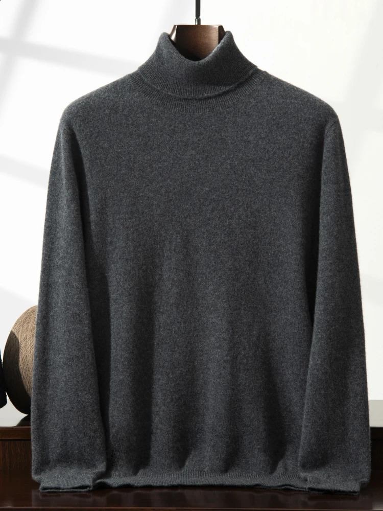 100% Pure Cashmere Knitted Sweater Mens High Collar Base Sweater Casual Solid Color Elegant Simple Autumn Winter Cashme 250806