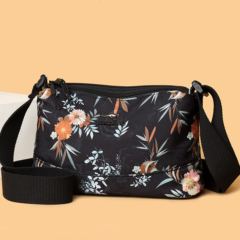 Trendy Printed Lightweight Water-Resistant Nylon for Women New Simple Three-Layer Large Capacity Shoulder Crossbody Bag ddmymoon