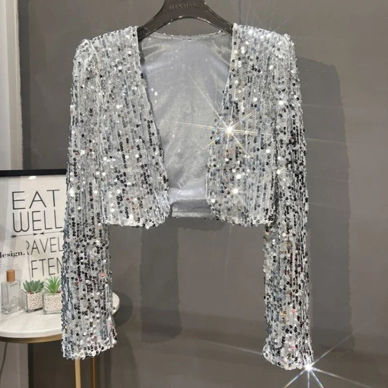 European and American Style Sequined Small Suit Versatile Slimming Stage Performance Costume Shiny Jacket 250811