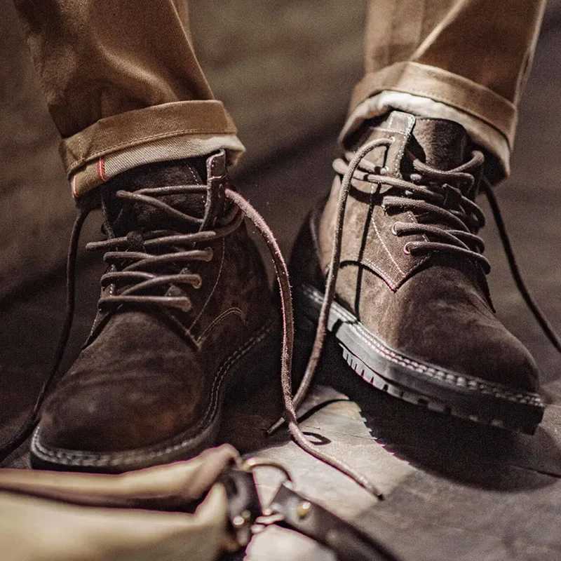 Madene Retro Brown Mid-top Boots Genuine Leather Breathable Casual Shoes for Men Fall and Winter Workwear Versatile Desert Boots W250811