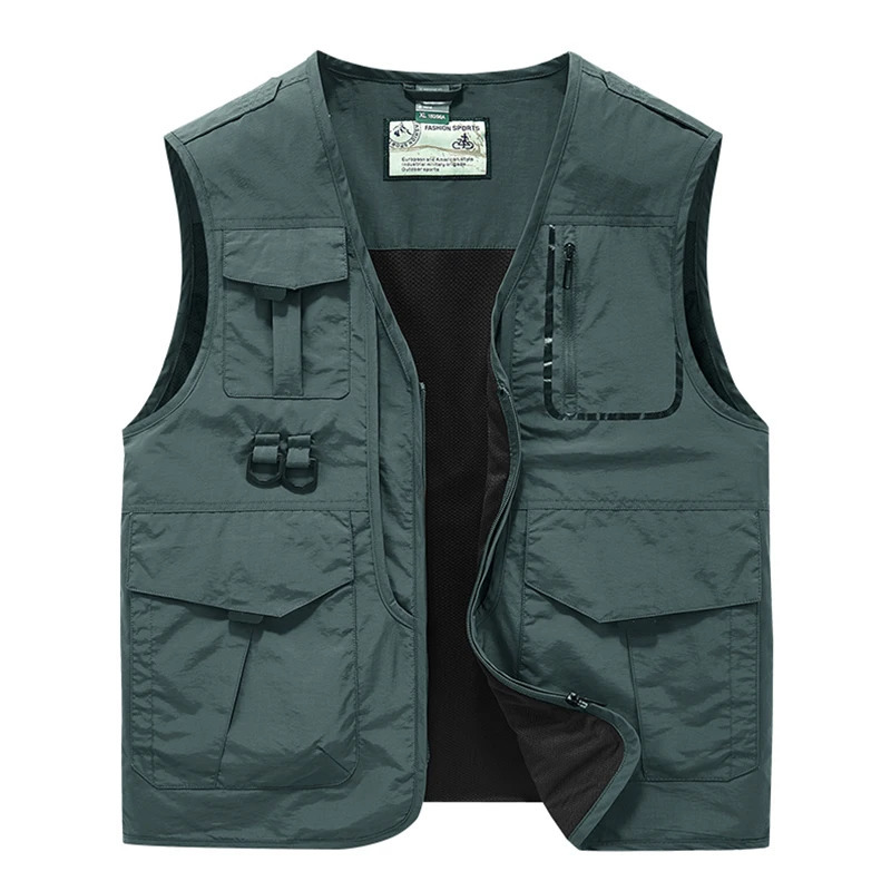 Men Spring Sleeveless Many Pocket Stand Collar Vest Jackets Solid Color Outdoors Fishing Cargo Casual Male 250809