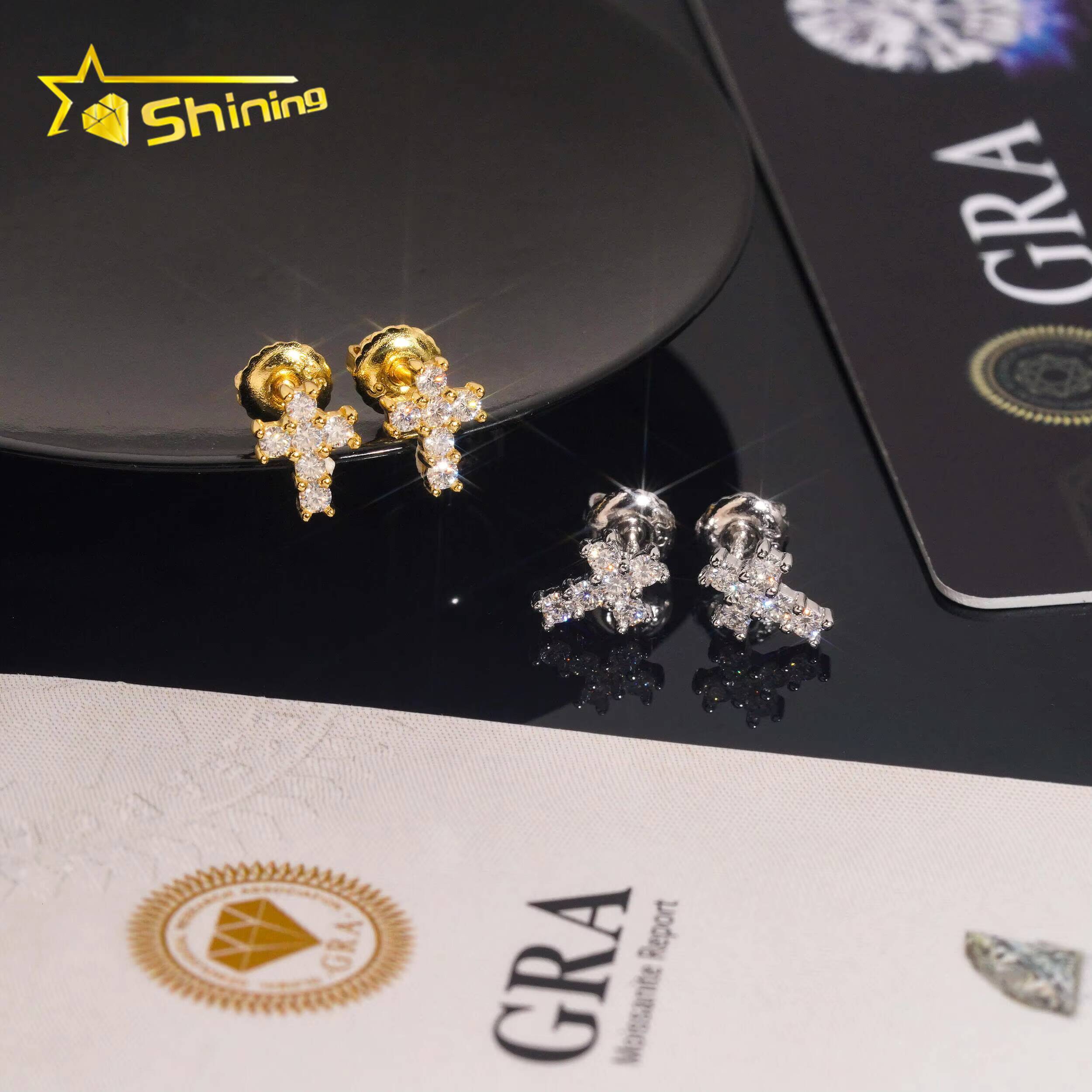 USA Warehouse Fast Shipping Cross Earrings 925 Sterling Silver Gold Plated Pass Diamond Test Moissanite Screw Back Stud Earring