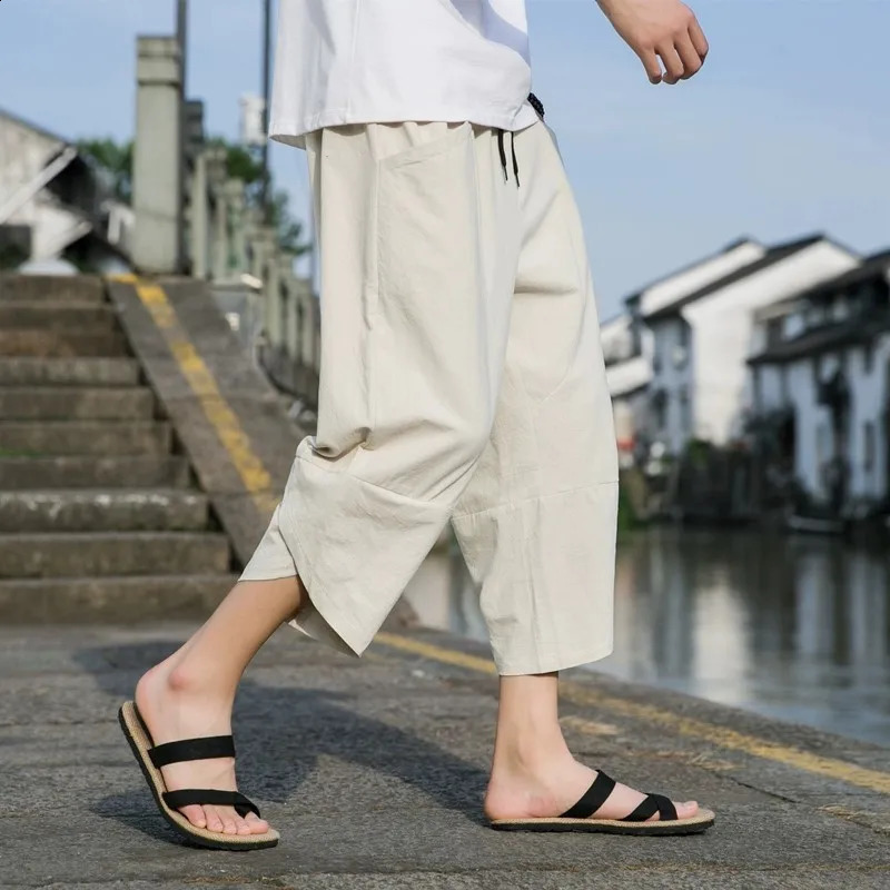 FGKKS 2024 Outdoor Casual Pants For Men Solid Color SlimFit Large Pocket NinePoint High Quality 250729