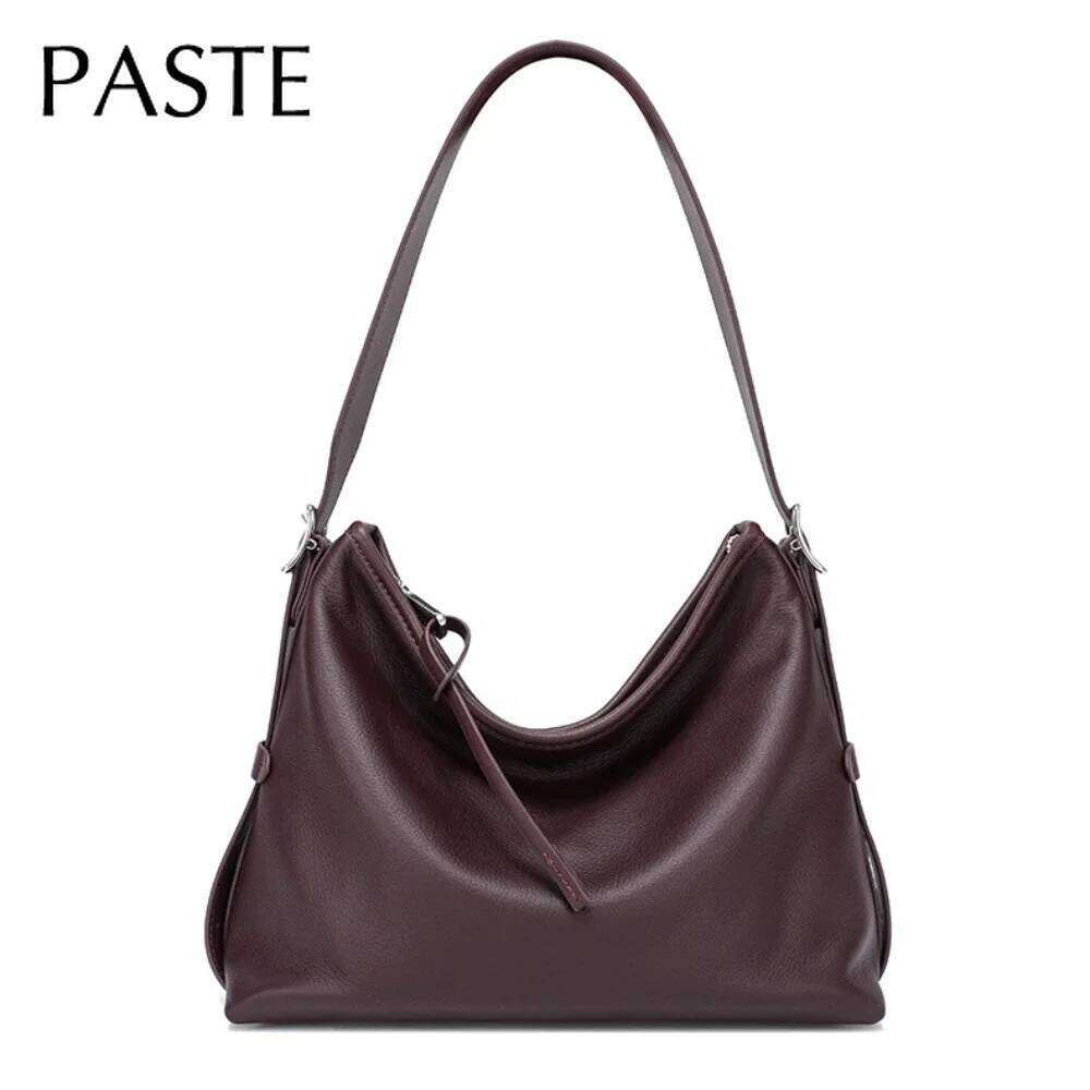 Strictly Select Natural Cow Leather Women Single Shoulder Chocolate Color Large All-match Soft Ladies Crossbody Bag