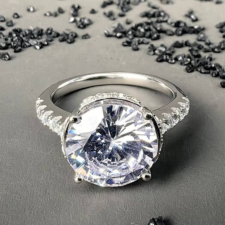 Fine Jewelry Rhodium Plated Based 925 Sterling Silver Round Brilliant Moissanite Halo Ring for Women Wedding Engagement Gift