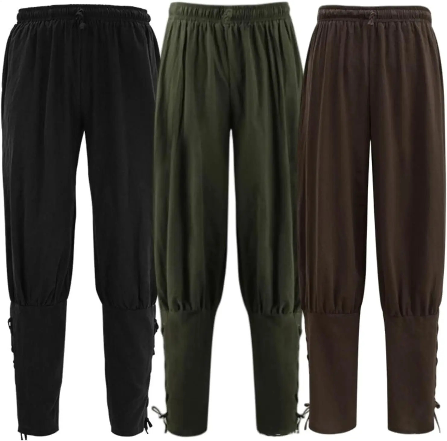 Mens Ankle Banded Pants Medieval Viking Pirate Cosplay Renaissance Trousers for Adult 250729