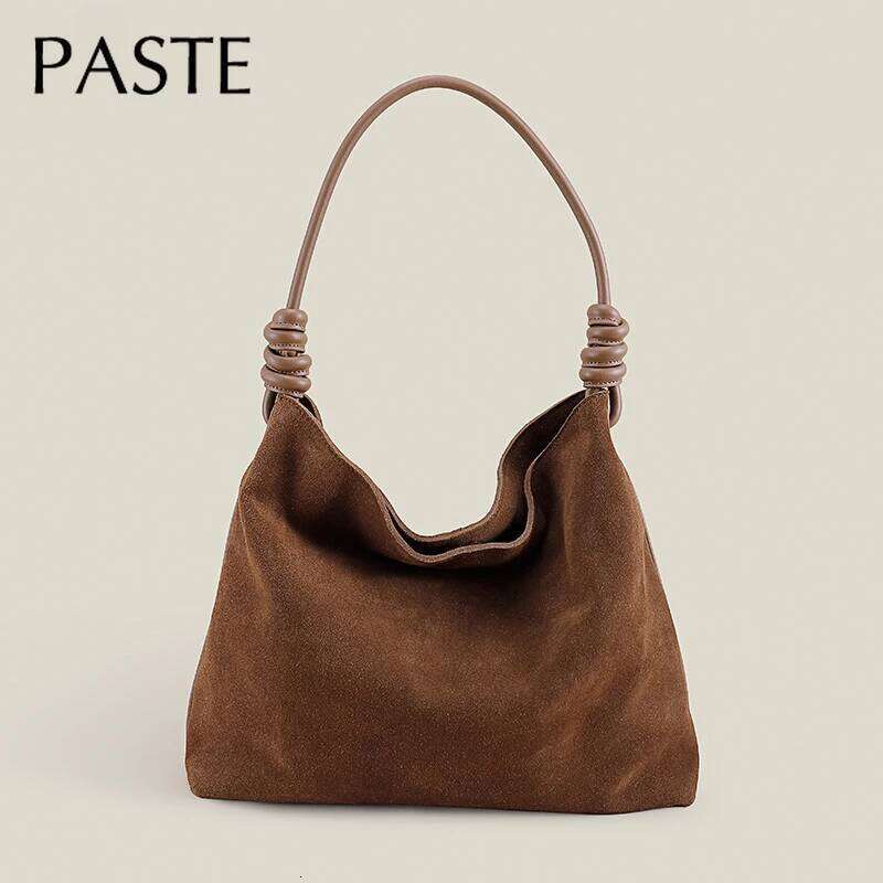 New Winter Big Capacity Slothful Tote First Layer Suede Cow Leather Women Handbag Original Design Chamois Single Shoulder Bag