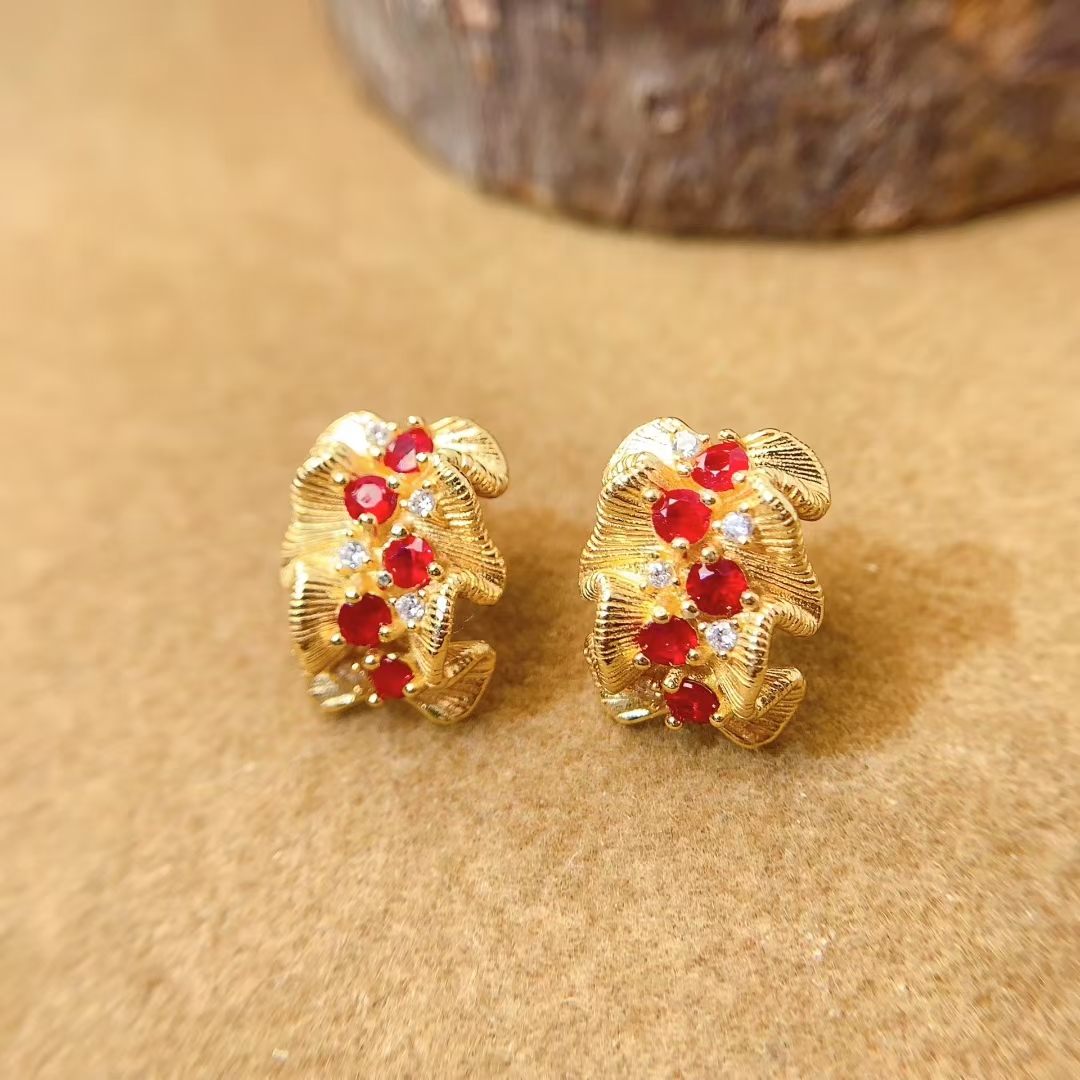 925 Silver designer earrings 10 pieces 2.5mm natural Ruby Stud Earrings for party 18K gold plated silver ruby jewelry