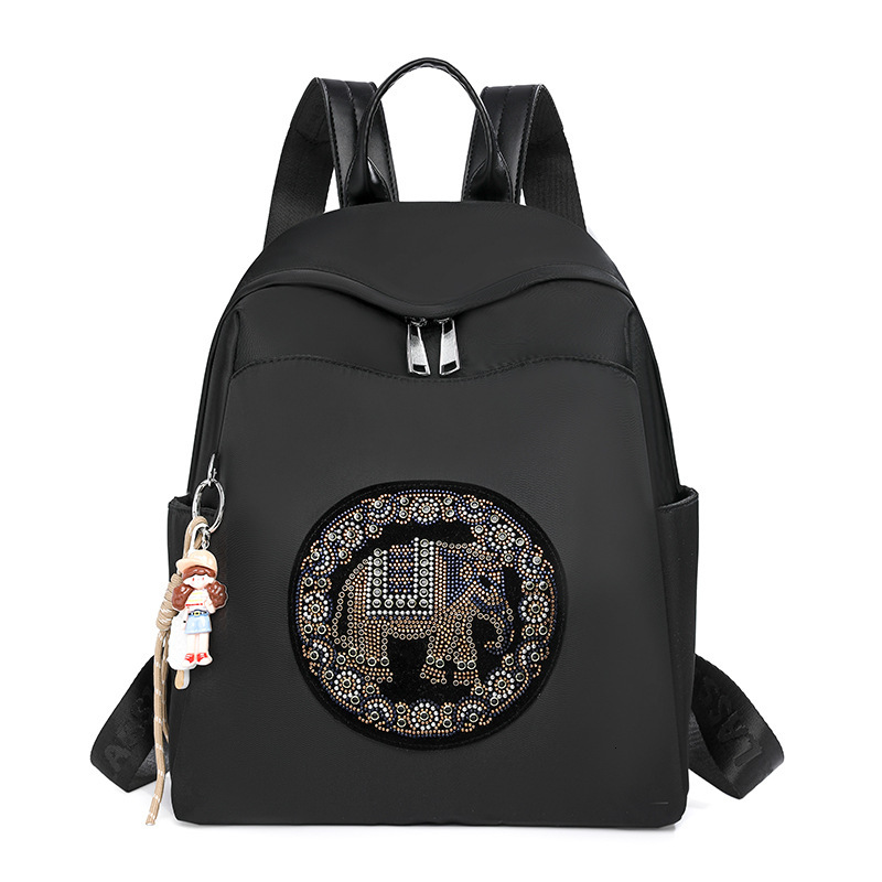 Rhinestone Lucky Elephant for Women 2025 New Simple Lightweight Oxford Cloth Backpack Student School Bag Trendy ddmymoon