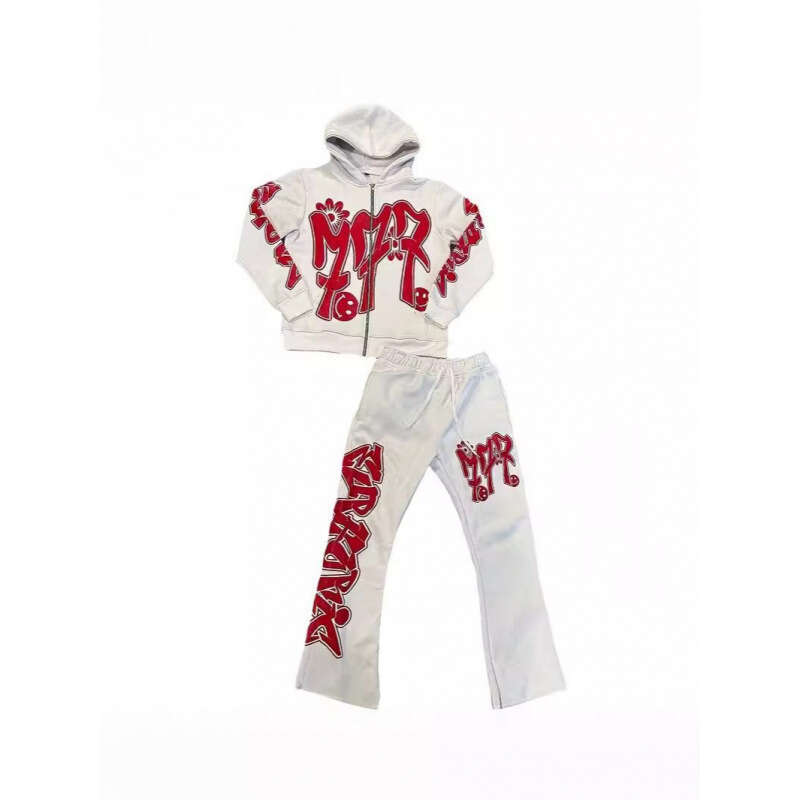 Trendy 2024 Autumn Winter New High Printed Hooded Hip Hop Street Style Casual Sweatshirt Set