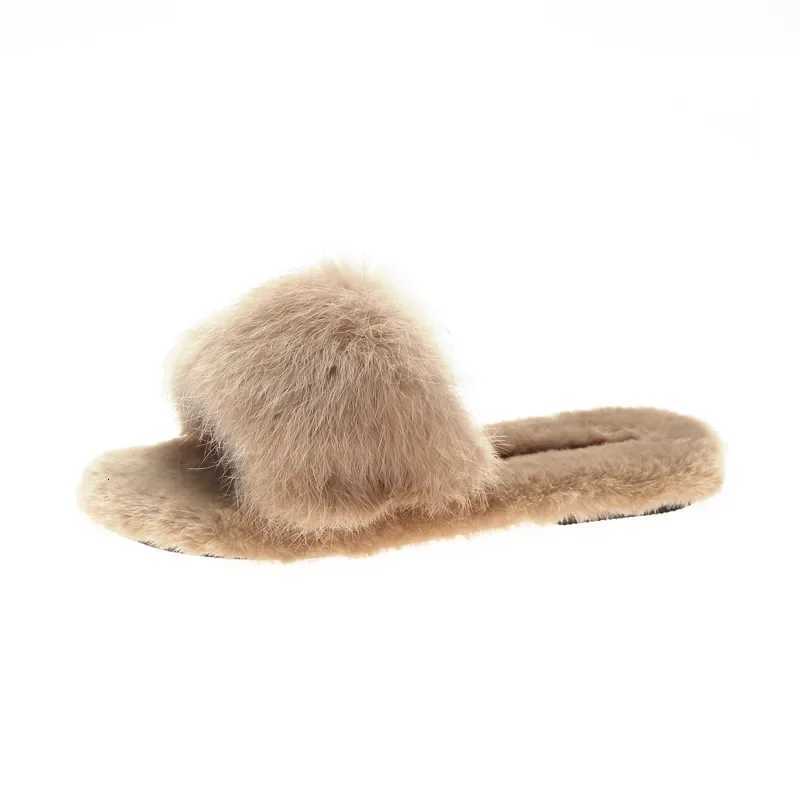 Women Autumn Winter Casual Fur Slippers Flat Non-slip Solid Real Fox Slides Fluffy Ladies Shoes XJ250811