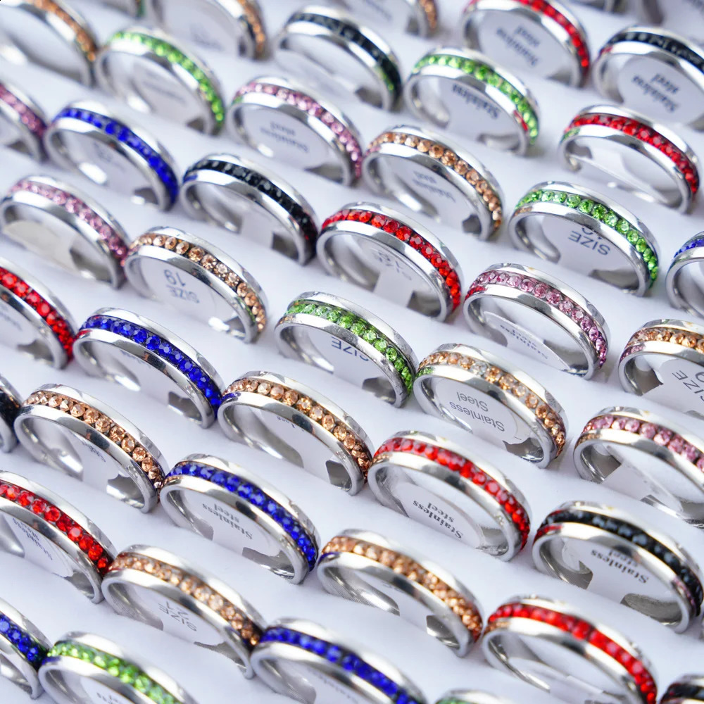 36pcs/Lot Multicolor Rhinestone Stainless Steel Silver Gold Color Rings For Women Men Mix Style Fashion Wedding Jewelry Party 250807