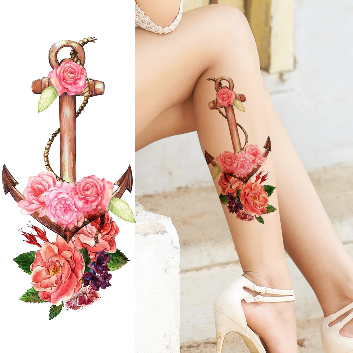 Watercolor Peony Flower Temporary Tattoos For Women Adult Girl Rose Butterfly Tattoo Stylish Waterproof Arm Tatoos Sticker 250809