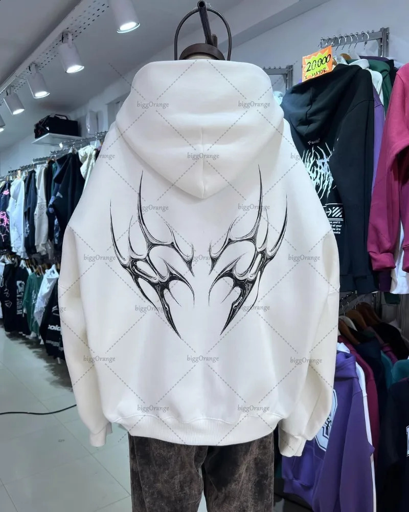 Gothic Graphic Hoodie Streetwear Women American Hiphop Retro High Street Trendy Y2K Harajuku Casual Oversized Sweatshirt Men 250808