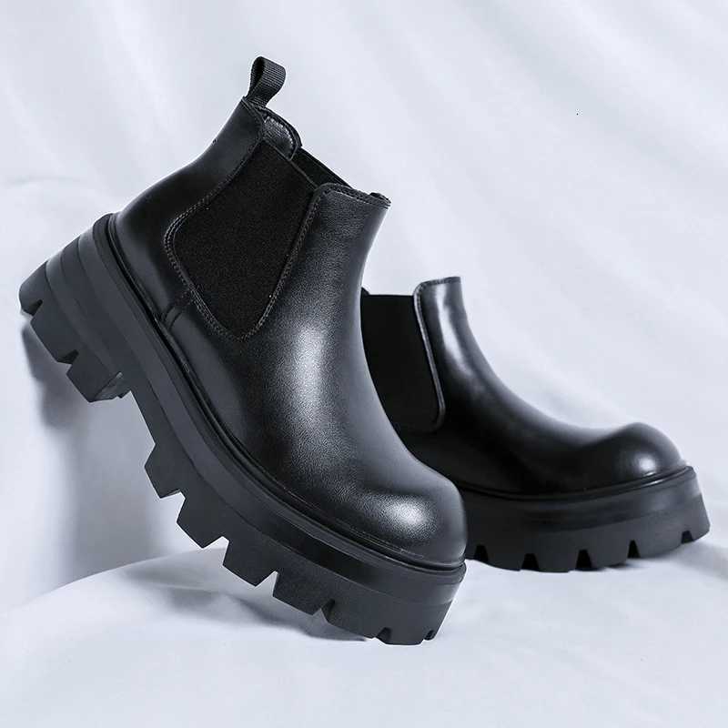 Autumn Men Platform Chelsea Boots Casual Business Genuine Leather Ankle Boots Men Flats Sneakers British Party Dress Shoes W250811