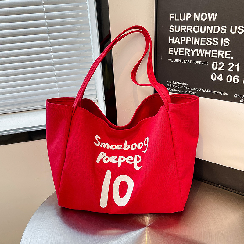Tote Korean and Japanese Ins Thick Strap Versatile Large Capacity Lazy Style Single Shoulder Simple Letter Canvas Bag Handbag ddmymoon