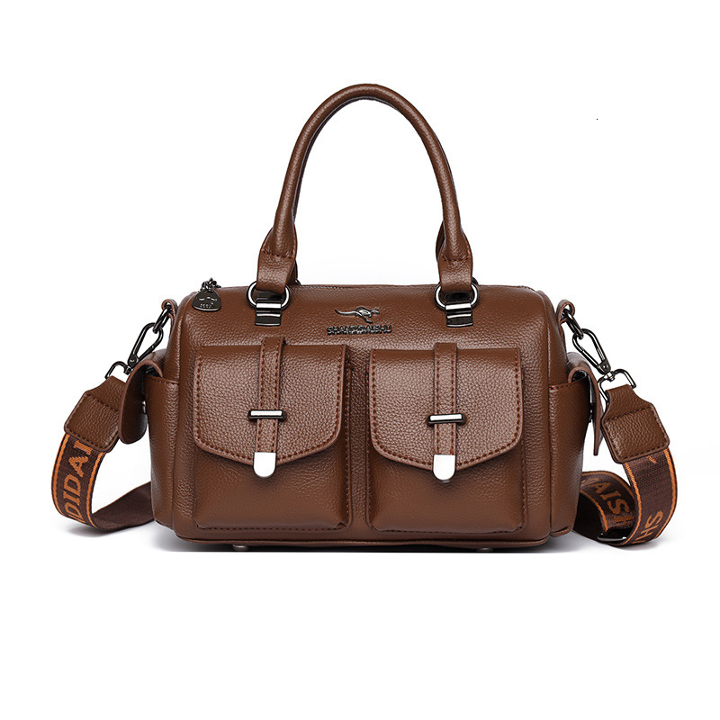 Soft Leather Boston Women's Handbag New Simple Commuter Multi-Pocket Large Capacity Shoulder Crossbody Bag ddmymoon