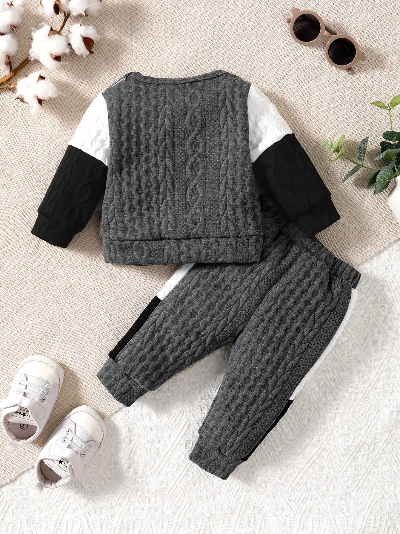 Boys Winter Home Casual Shoulder Buckle Long Sleeve Thick Silk Cotton White Black Grey Stitching Long Sleeve Boys Fashion Set Z250811