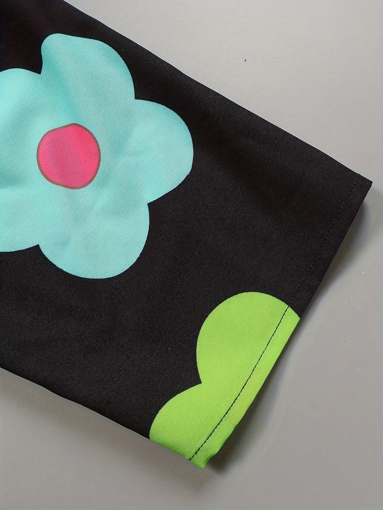 plus Size Floral Print Knitted Shirt Spring Summer Long Choice for Seasonal Transition 250808