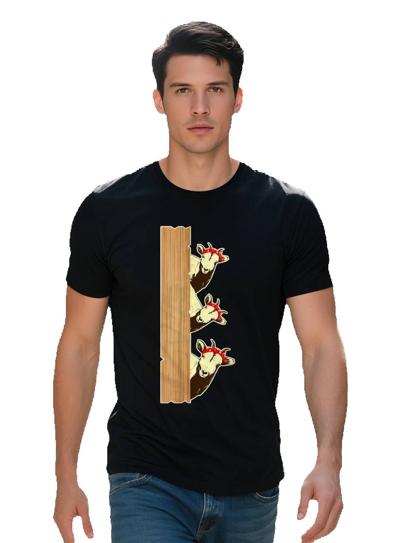 Men s Cotton T Shirt with Funny Goat Design Black Farm Animal Lover Gift Short Sleeve Round Neck Tee for Casual 22094 5d9fd