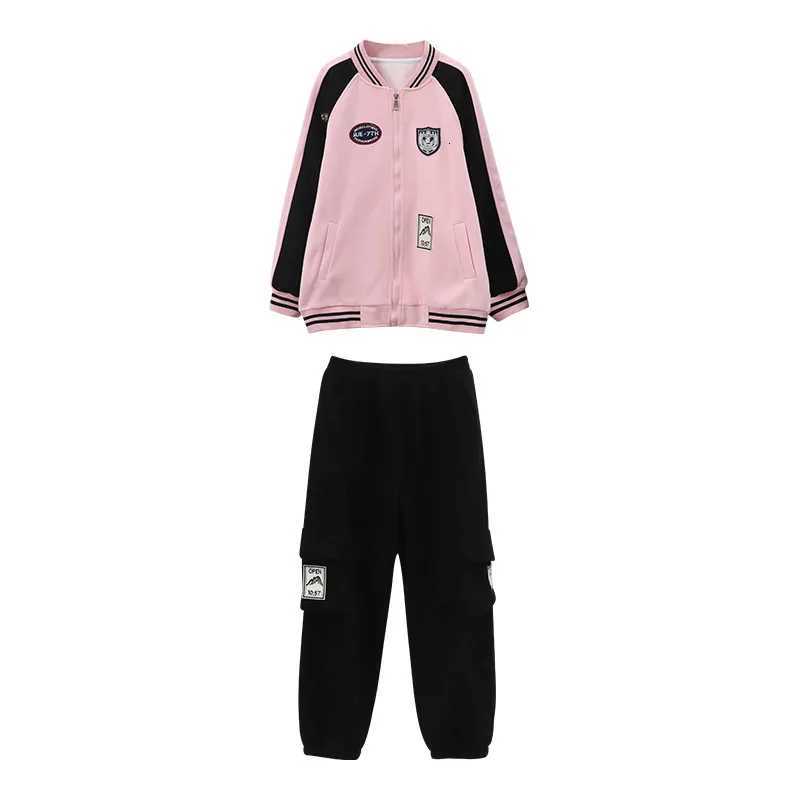 Spring and Autumn Leisure Childrens Sets Girls Solid Color Patchwork Sports Casual Zipper Jacket Cargo Pants Two Piece Set Z250811