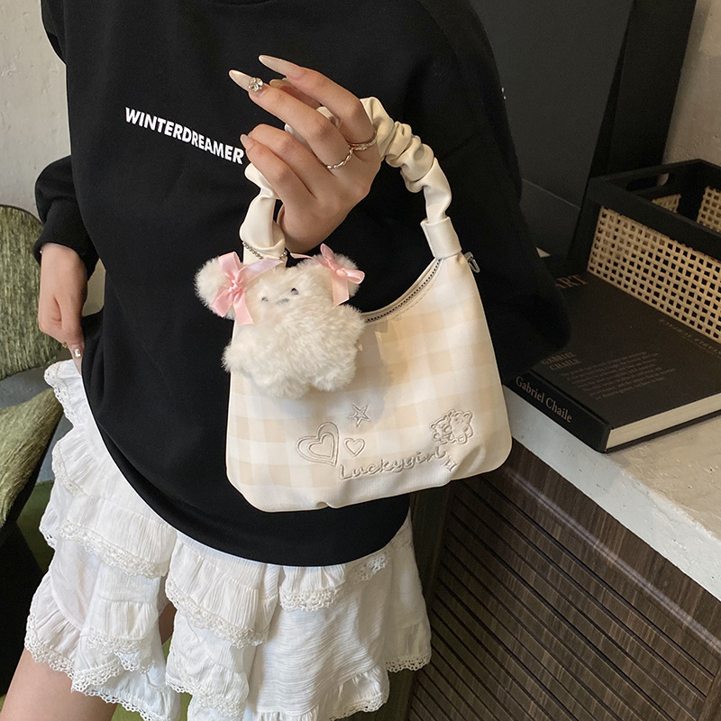 Niche High-End Handheld Dumpling 2025 Summer New Dopamine Versatile Color-Block Plaid Single Shoulder Crossbody Bag ddmymoon
