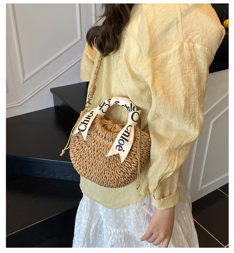 2025 New Design Woven Bag for Women - Fashionable Lettered Straps - Handheld Woven Shoulder Bag for Beach Vacation and Sand Beach Use