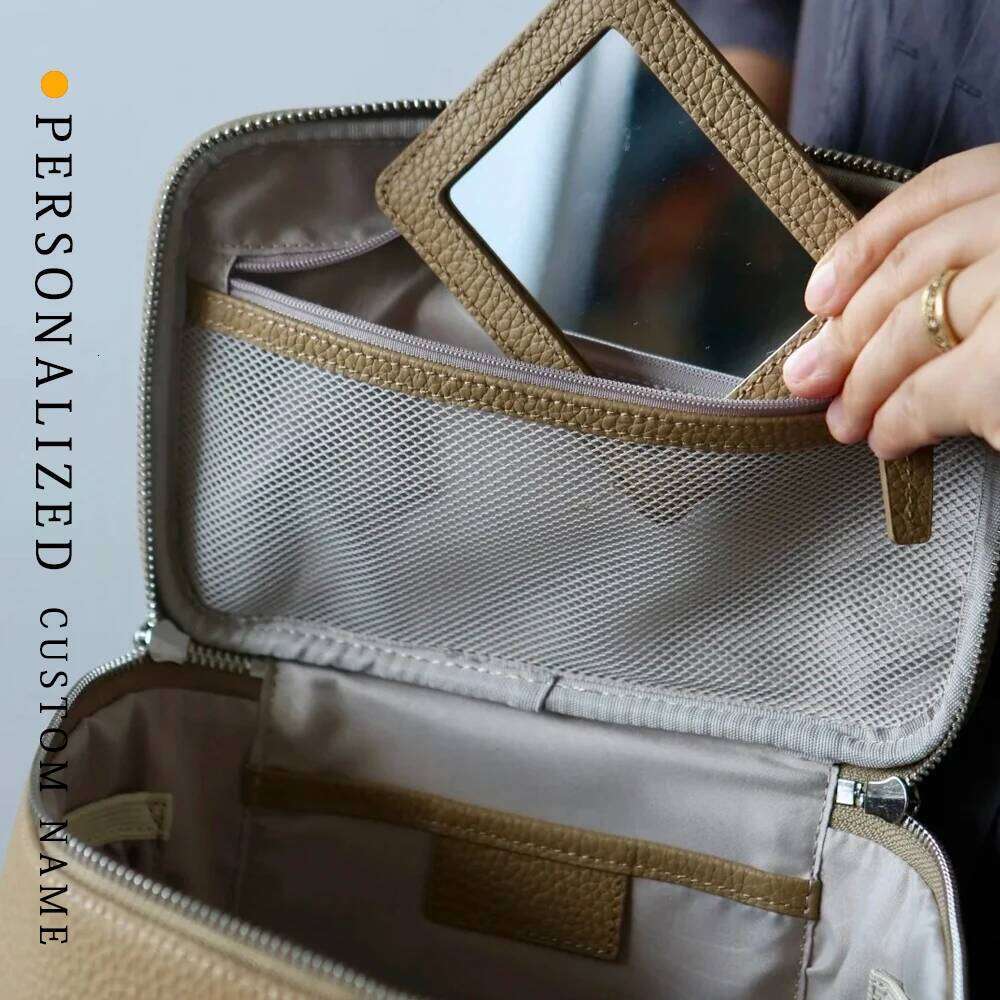 First layer cowhide makeup practical travel portable toiletries high-end large capacity storage bag customized gold hot