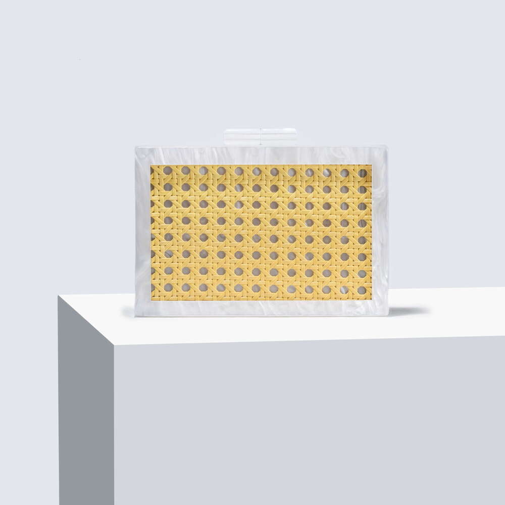 Women's New Fashion Green Rattan Acrylic Evening Bag Single Shoulder Crossbody Party Clutch