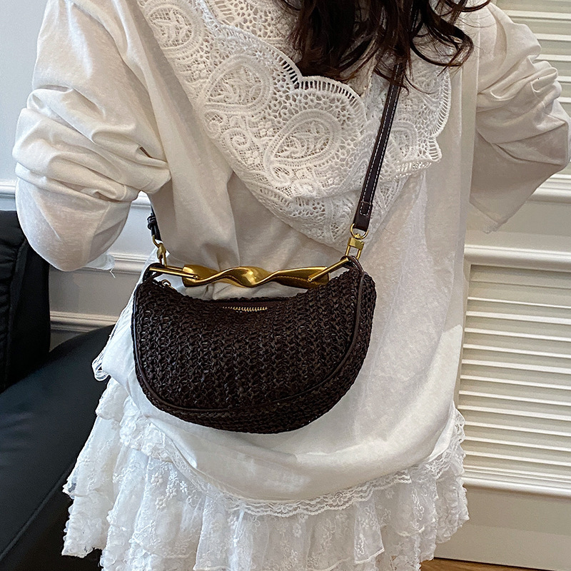Handheld Woven for Women 2025 New Casual High-end Metal Chain Single Shoulder Crossbody Small Bag ddmymoon